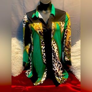 brand new Mini shirt dress, size, L,XL the color green cream color leopard new.